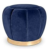 TONPOP Ottoman-Hocker-Sitz, rund, Samt, moderner 45 cm hoher Fußhocker auf goldfarbener Metallbesatz-Messingbasis, multifunktionale Fußstütze, Hocker-Sitz