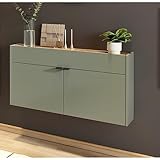 Lomadox Flurschrank Schuhschrank 110cm in grün mit Eiche ideal für schmale Flure, B/H/T ca. 110/57/22 cm