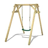 Kinderschaukel, Schaukelgestell, Schaukel, Schaukelgerüst, Doppelschaukel, Holzschaukel mit Kletteranbau für Kinder im Garten - Wickey Smart One - grün