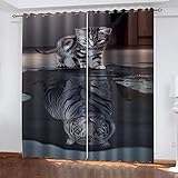 TEMKIN Verdunkelungsvorhang Kinderzimmer Junge Mädchen, 3D Tierkätzchen Und Tiger Druck Vorhänge Blickdicht Für Wohnzimmer Schlafzimmer Fensterdekoration, Gardinen Küche Ösenschal 2Er Set 270X300cm