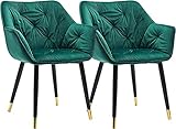 Küchen-Esszimmermöbel-Stühle, 2er-Set, Samt-Esszimmerstuhl, moderner Lounge-Seitenstuhl, Küche, Wohnzimmer, Schlafzimmer, Sessel (Farbe: Grün, Größe: Füße mit Goldener Kante)