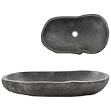 Waschbecken, ZEYUAN Aufsatzwaschbecken, Bathroom Sink, Waschtisch, Aufsatzbecken, Ablaufgarnitur, Flussstein Oval 60-70 cm