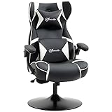 Vinsetto Gaming Stuhl mit Wippfunktion, höhenverstellbarer Bürostuhl, ergonomischer Computerstuhl mit Lautsprecher, Lenden- und Nackenstütze für Spielzimmer Kunstleder Weiß+Schwarz