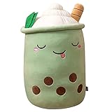 Cutogain Bubble Tea Kuscheltier,Bubble Tea Plüschtier Gefüllte Plüschpuppen,Cartoon Plüsch Kissen Weiches Kissen Kinderspielzeug für Geburtstag Erwachsene (Grüne Schielende Auge, 35cm)