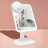 Auxmir Kosmetikspiegel mit LED Beleuchtung, Premium Schminkspiegel Beleuchtet mit Dimmbarer Helligkeit für Schminken Rasieren und Gesichtspflege, Horizontal/Vertikal Drehbar, USB oder 4 AA Betrieben