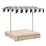 Outsunny Sandkasten Sandkiste aus Holz für Garten Sandkasten mit Dach Felix Kindersandkasten mit Dach abnehmbar Rücklehnen verstellbar Tannenholz 3-7 Jahren 106 x 106 x 121 cm Natur