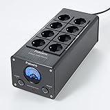 Pailvens Netzfilter Steckdosenleiste HiFi, 8 Fach Entstörfilter Steckdose mit Zeigerablesung, Überspannungsschutz, Lastschutz bis 15 A, Mehrfachsteckdose für Lautsprecher, CD DVD Player, Schwarz