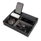 MaoXinTek Valet-Tablett aus Leder Nachttisch, Organizer Box für Schreibtisch oder Kommode, Schwarz Aufbewahrungskoffer für Schlüssel, Telefon, Geldbörse, Münzen, Schmuck und mehr, 25 x 19 x 5 cm
