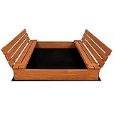 QLS Sandkasten Sandbox Deckel Imprägniert aus Holz Sandkiste Sitzbänke Garten 150 x 140 cm