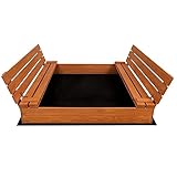 QLS Sandkasten Sandbox Deckel Imprägniert aus Holz Sandkiste Sitzbänke Garten 150 x 140 cm