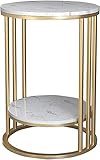 Beistelltische Telefontisch, runde 2-stöckige Beistelltische moderner Marmor-Nachttisch mit offenen Regalen, Eckaufbewahrungstisch (Größe: 30 x 30 x 70 cm, Farbe: Gold)