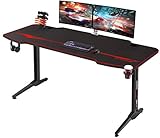 Homall Gaming Tisch 140 cm Gaming Schreibtisch Gamer Computertisch Ergonomischer PC Tisch mit Getränkehalter und Kopfhörerhalter T-Förmiger (Schwarz, 140 x 60 cm)