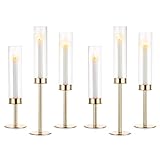 Nuptio Glaszylinder für Kerzen Kerzenhalter Glas: 6 Stücke Metall Kerzenständer Stabkerzen Gold, Groß Bodenlosen Zylinder Kerzen Windlicht Hochzeit Party Tisch Tafel Tafelaufsatz Esszimmer Deko