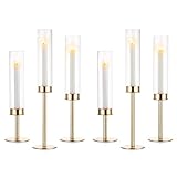 Nuptio Glaszylinder für Kerzen Kerzenhalter Glas: 6 Stücke Metall Kerzenständer Stabkerzen Gold, Groß Bodenlosen Zylinder Kerzen Windlicht Hochzeit Party Tisch Tafel Tafelaufsatz Esszimmer Deko