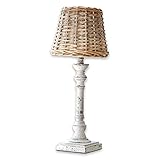 LOBERON® Tischlampe Noelie, Rattan, Kiefernholz, MDF, H/Ø ca. 49/20 cm, braun/antikweiß