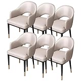 AMENAS Küche und Esszimmer Stühle Litschi Leder Esszimmerstühle 6er Set Moderne Küche Wohnzimmer Akzent Sessel Freizeit Und Haushalts Schreibtischstuhl (Color : Beige White)