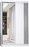 Fabryka Mebli Idźczak Schiebetürenschrank, eleganter Kleiderschrank Schrank Garderobe Spiegel Neomi 07, Schlafzimmer- Wohnzimmerschrank Schiebetüren Modern Design (Weiß/Weiß+Spiegel)