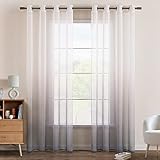 EMEMA Gardinen Transparent Vorhänge Voile Sheer Vorhang mit Ösen Farbverlauf Dekoschal Fensterschal für Schlafzimmer und Wohnzimmer 215 cm x 140 cm(H x B) 2er Set Weiß Grau