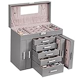 ANWBROAD Riesige Schmuckschatulle Schmuck Organizer Case 6 Ebenen 40 Haken Display Aufbewahrungshalter mit Schloss Spiegel Mädchen Schmuckschatulle Ohrringe Ringe Halsketten Armbänder JJB018H