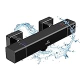 KULACO Duschthermostat Mischbatterie Schwarz, Messing Brausethermostat mit 38 °C Sicherheitstaste, Thermostatarmatur mit Verbrühschutz, Duscharmatur mit Wassersparfunktion für Badezimmer(schwarz)