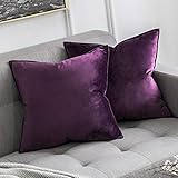 MIULEE 2er Set Samt Kissenbezug Flansch Kissenhülle Dekorative Sofakissen Dekokissen Umwickelte Kante Kissenbezüge Zierkissenbezug für Sofa Wohnzimmer Schlafzimmer 50x50 cm Aubergine Lila