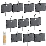 Dimoxii 10er Set Pflanzschilder aus Schiefer Pflanzenschilder zum Beschriften Pflanzenstecker Kräuterschilder Schiefer-Pflanzschilder (Rechteck)