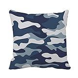 Kissenbezug mit Camouflage-Muster, klassisches Maskieren, Camouflage, Blau, Marineblau, Cerulean-Grau, 45,7 x 45,7 cm, dekorativer quadratischer Kissenbezug