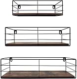 EYMPEU Wandregal 3er Set, Schweberegal mit rustikalem Holzbrett und schwarzem Metall für Küchen Badezimmer Wohnzimmer Büro
