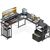 ODK Schreibtisch L Form mit Ablageschrank, 160cm Eckschreibtisch mit Regal und CPU-Ständer, Computertisch mit Monitorablage, Großer Schreibtisch, Schwarz