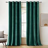 Woaboy Samtvorhänge Grün Verdunkelungsvorhang Gardinen Samt mit Ösen Blickdicht für Wohnzimmer Blackout Curtains Thermovorhang Schalldämmend Schlafzimmer 2er Set 140x225cm (B x H) Dunkelgrün