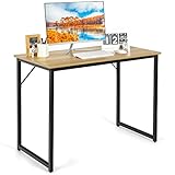 COSTWAY Schreibtisch, Kleiner Computertisch, 100 x 50 x 75 cm, Bürotisch PC-Tisch, Metallrahmen, für Homeoffice, Arbeitszimmer (Natur)