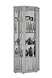 K-Möbel Eckvitrine in Alu/Silber (176x56,5x56,5 cm) mit 4 Glasböden, Schloss, Spiegel & LED - Modellauto Vitrine Silber - Vitrinenschrank Silber - Sammlervitrine - Wohnzimmerschrank Glasvitrine Glas