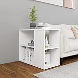 JUNZAI Beistelltisch, Tabletttisch, Blumenhocker, Nachttisch, Couchtisch, Wohnzimmer, Nightstand, Weiß 60x30x50 cm Spanplatte