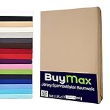 Buymax Topper Spannbettlaken 180x200 cm Spannbetttuch 100% Baumwolle Jersey für Matratzentopper bis 9 cm Matratzenhöhe Bettlaken für Boxspringbett Topper, Beige Sand