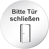 Türschilder24 XXL Türschild • Ø 100 mm rund • Schild Bitte Tür schließen • aus veredeltem Aluminium Vollmaterial • geschliffene Edelstahloptik • 100% Made in Germany