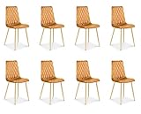BETTSO -8 x Esszimmerstühle 8er Set Esszimmerstuhl Küchenstuhl Polsterstuhl Design Stuhl mit Rückenlehne, mit Sitzfläche aus Samt, Gestell aus Metall-Verso Honiggelb/Beine Gold
