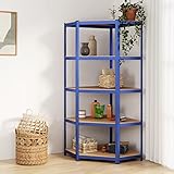 RAUGAJ 5-lagiges Eckregal, blauer Stahl und technisches Holz, Artikelfarbe: Blau