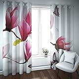 LEFEDA Verdunkelung Vorhänge Rosa Magnolie Blume Schmetterling Pflanze Mode Wärmeisolierte Tülle Fenstervorhänge für Schlafzimmer Wohnzimmer 2 Paneele 260x140cm