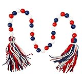 1 Stück Unabhängigkeitstag, 4. Juli, Perlenanhänger, Bauernhausperlen, Holzperlengirlande mit Quasten, rustikales Landhausdekor, Gebetsperlen, große Wanddekoration Zzh670
