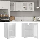 BULANED Hängeglasschrank Küche, Küchenschrank, Schrank Mit Glastüren, Küchenhängeschränke, Wandvitrine Hängend, Hochglanz-Weiß 40x31x60 cm Spanplatte