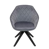 PLAYBOY Dreh-Polsterstuhl mit Armlehne & Samtbezug, gepolster Drehstuhl im Retro-Design für Esszimmer, Speisezimmer, Küche & Büro Lounge, anthrazith, grau mit matten Metallfüssen, 61x80x57 cm