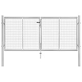 vidaXL Gartentor Gartentür Zauntor Gartenpforte Zauntür Hoftor Gartenzaun Tor Doppeltor Flügeltor Doppelflügeltor Verzinkter Stahl 306x150cm Silbern