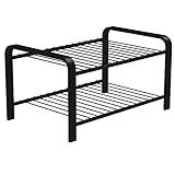 LM 390 Schuhregal Schwarz 47cm breit, Schuhablage schmal mit 2 Ebenen, offen, schwarz