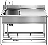 Küchenspüle, Küchenspüle, Beweglich, Outdoor-Essbecken, Gewerblicher Edelstahl-Spülenschrank, Unabhängig, Praktisch, Einzelschüssel, Integrierte Plattform Mit Halterung (Single Cold Faucet 90 cm)