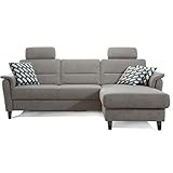 Cavadore Ecksofa Palera mit Federkern / L-Form Sofa mit Longchair rechts / 244 x 89 x 164 / Stoff Hellgrau