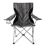Nexos Campingstuhl Faltstuhl grau schwarz mit Armlehne Getränkehalter Angelstuhl bis 150 kg Tragetasche Polyester Stahlrohr Accessoires-Netz stabil wasserabweisend 90x47x47 cm