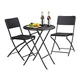 Relaxdays Gartenmöbel Set Bastian, klappbar, 3-teilig, Rattan-Optik, klein, HBT Tisch: 75,5 x 60 x 60 cm, schwarz