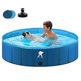 Fwiull Hundepool für Große & Kleine Hunde, Faltbarer Hunde Planschbecken 120 * 30CM Hundebadewanne Stabiler Swimmingpool Haustier Kind Schwimmbecken rutschfest Tragbar Blau