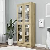 BULANED Vitrinenschrank, Vitrine, Wandschrank, Schrank Regal, Glasregal, Glasvitrine Stehend, Eckvitrine, Manga Regal, Sonoma-Eiche 82,5x30,5x185,5 cm Spanplatte