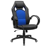 SONGMICS Racing Stuhl Bürostuhl Gaming Stuhl Chefsessel Drehstuhl PU, schwarz-blau, OBG56L